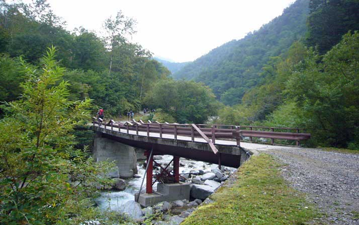 写真紹介より左俣林道にかかる蒲田川の橋