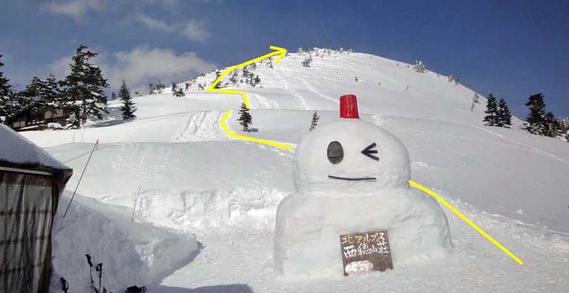 冬期　西穂山荘から独標より雪だるま
