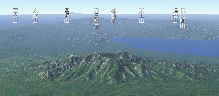 富士山山頂お鉢巡りより越前岳立体図