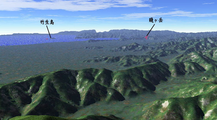 同アングルをカシミール3Dにて描写　綺麗に竹生島まで表現されている