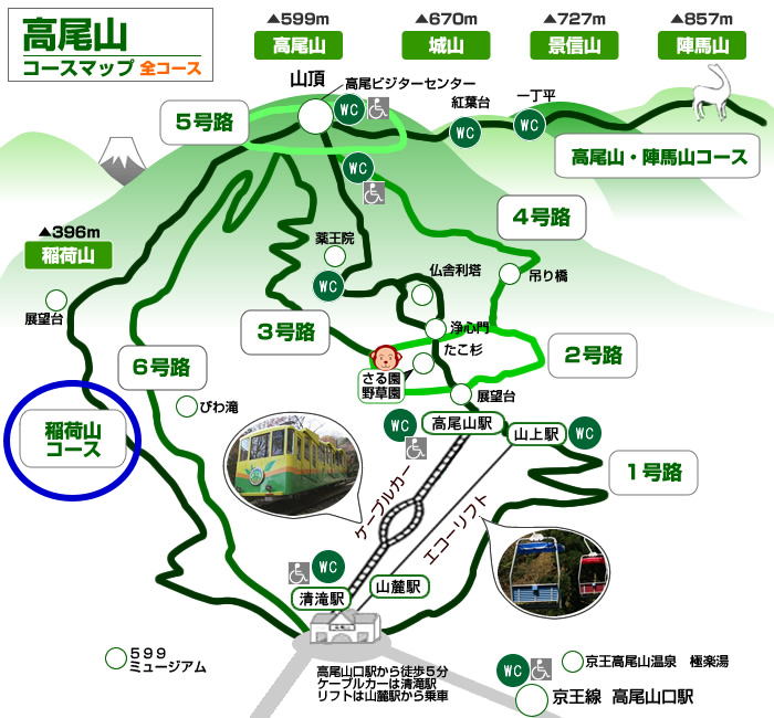 高尾山・コースマップ（全コース）