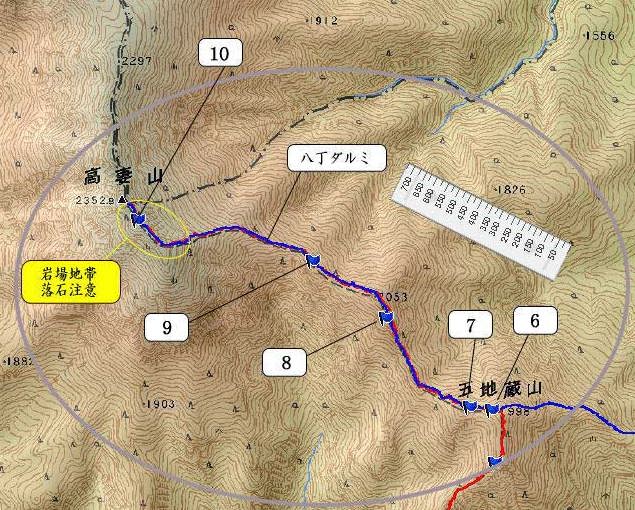 高妻山登山　五地蔵山から高妻山ルート軌跡地図