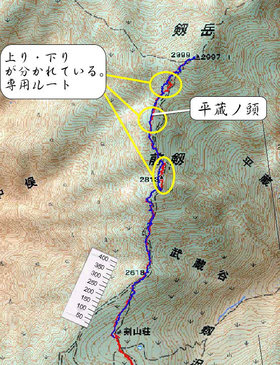 剣山荘から剱岳マップ図