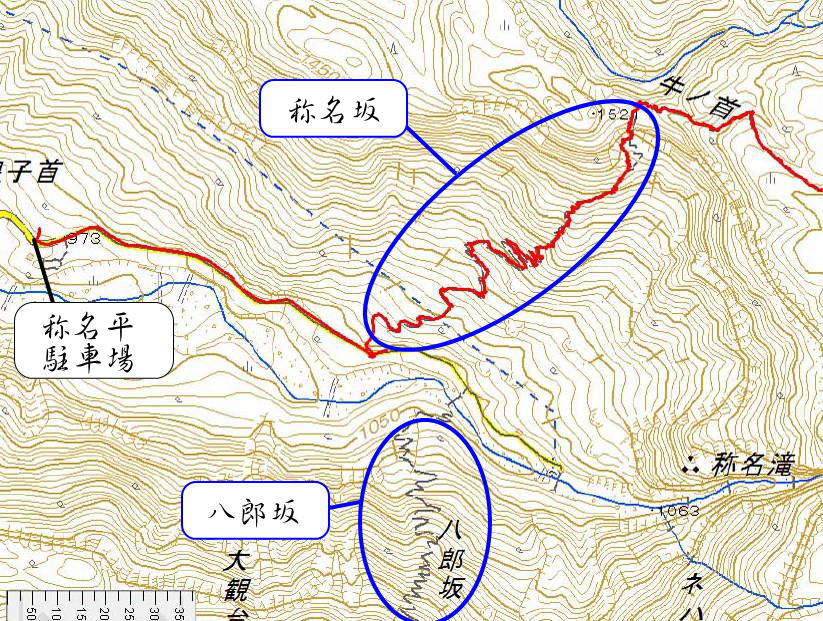称名平から大日岳登山口アクセスより大日岳登山口と八郎坂登山口の位置関係