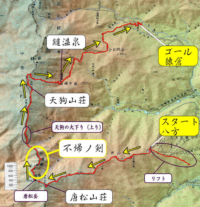 唐松岳から行く不帰ノ嶮ルートマップ図