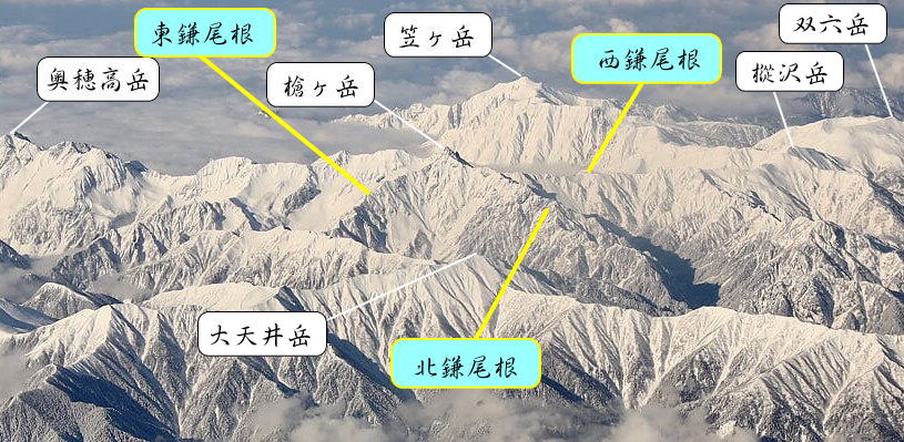 富山東京便より槍ヶ岳の航空写真