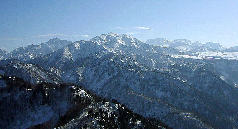 冬の大辻山山頂より劔岳・大日岳・立山のコラボ写真