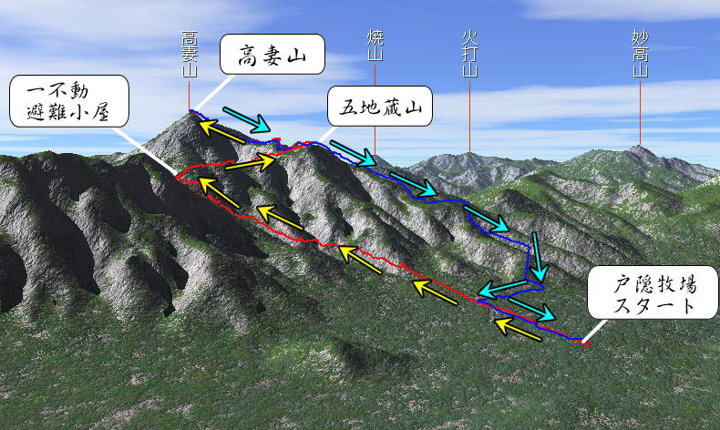 高妻山登山ルート立体図