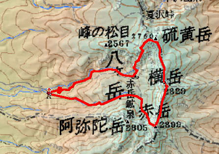 美濃戸から登る八ヶ岳ルートイメージ図