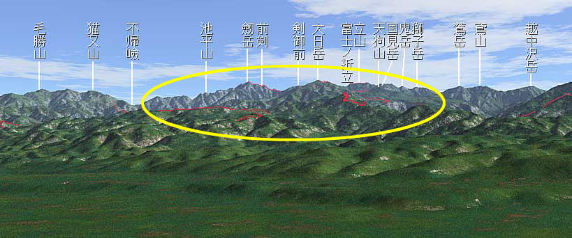 富山地区広域圏クリーンセンター展望室より立山連峰カシミール3D描写