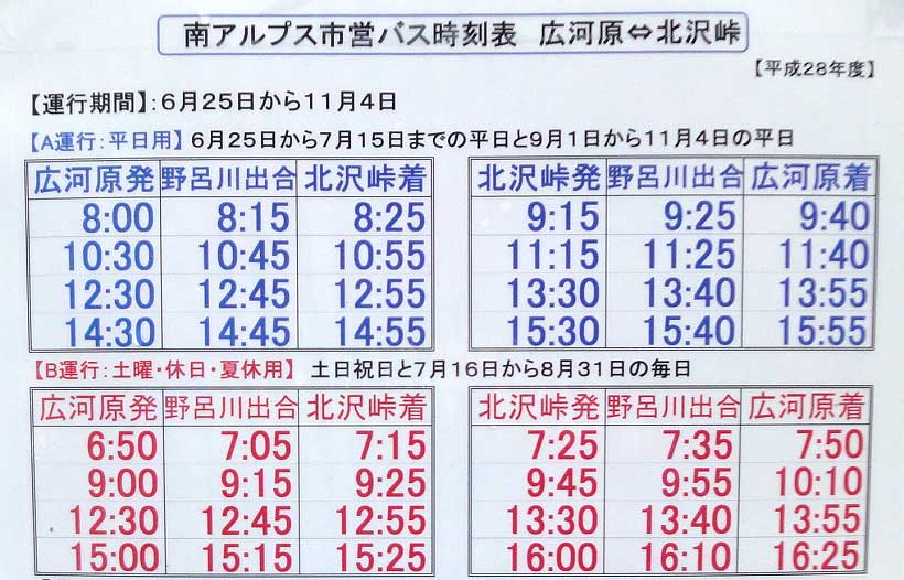 市営バスの時刻表