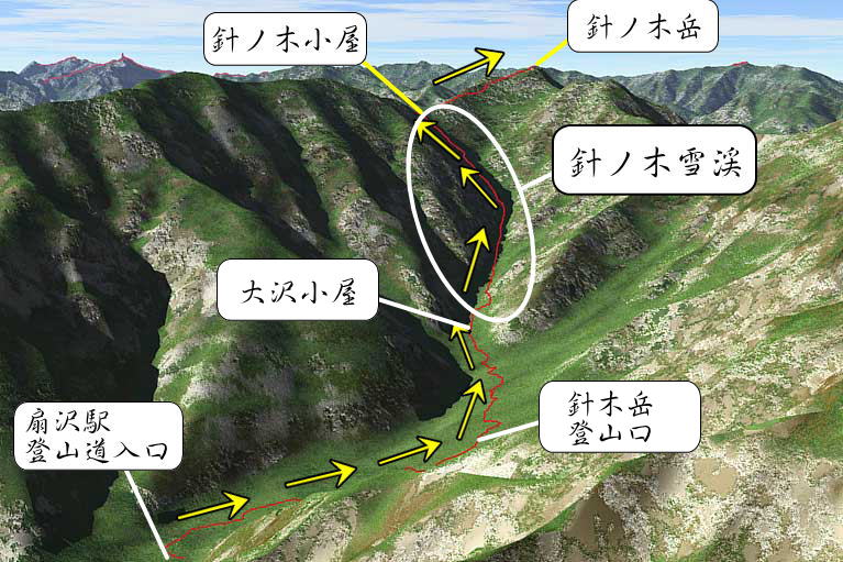 針ノ木岳登山・立体マップ