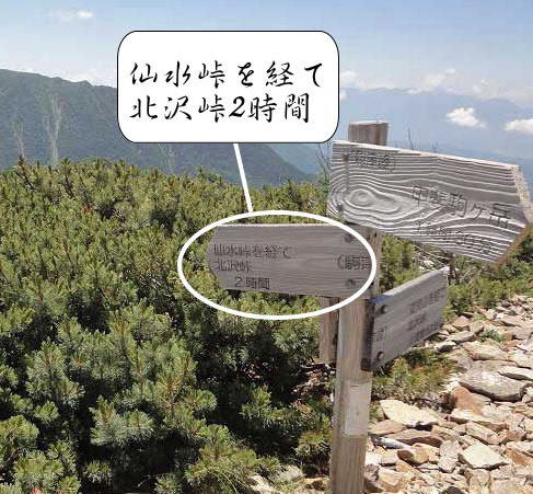 仙水峠ルート写真紹介より駒津峰にある標識