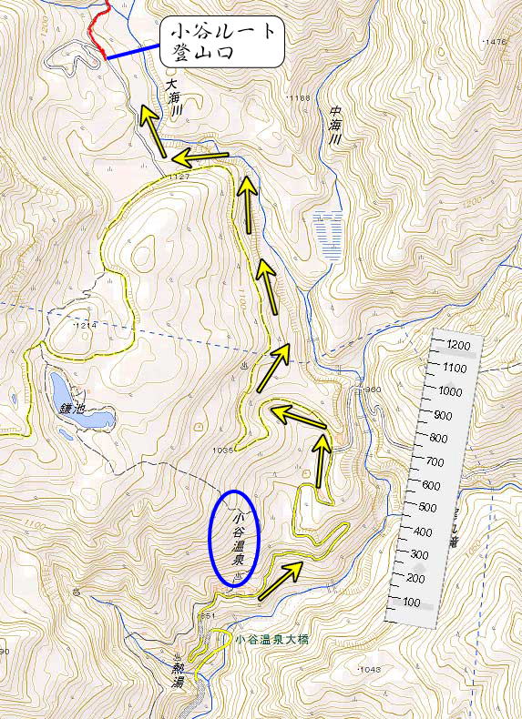 雨飾 小谷温泉ルート登山口案内　国道148号線アクセス図