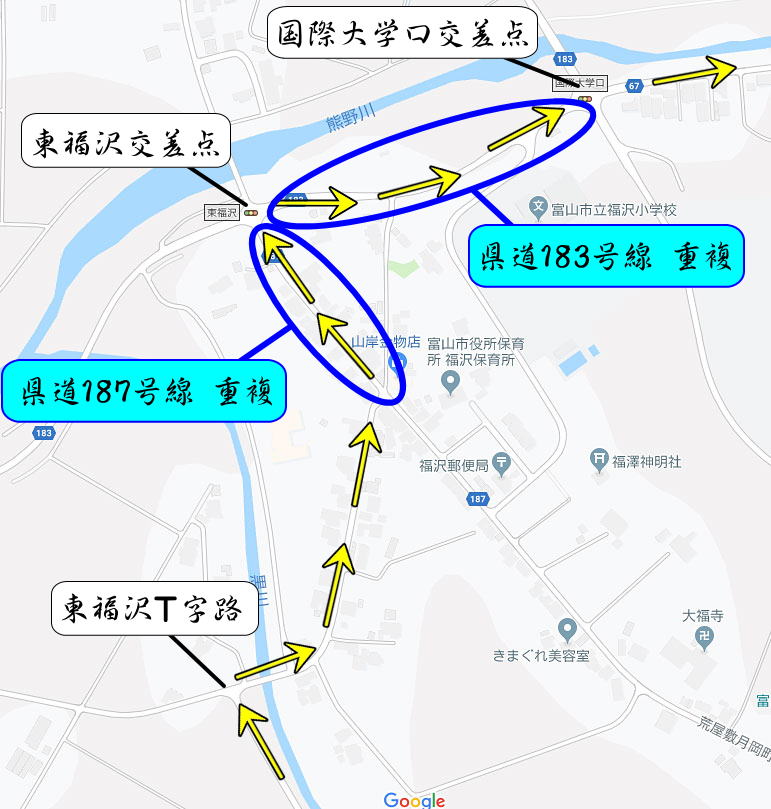 富山県道67号線　東福沢周辺詳細マップ