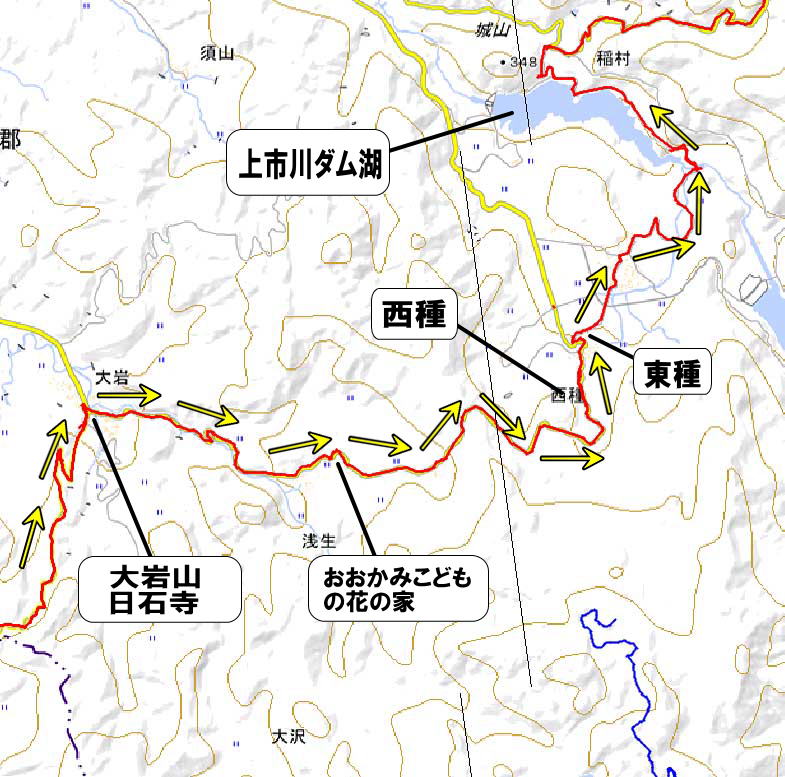 富山県道67号線より上市町大岩山→上市川ダム区間軌跡地図