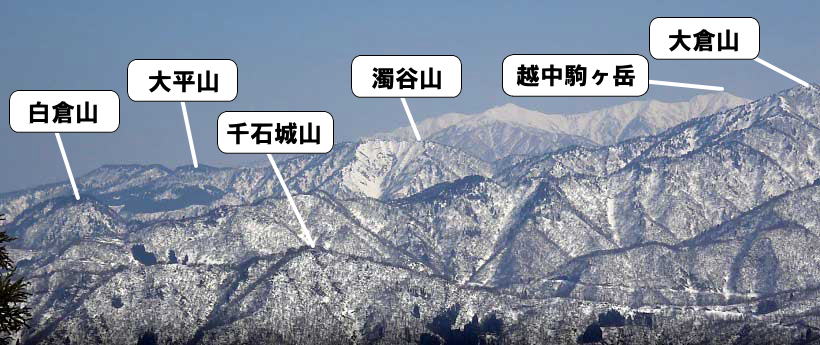 積雪期鍋冠山より白倉山から大倉山