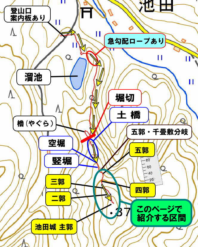 池田城の山　五郭ルート軌跡地図