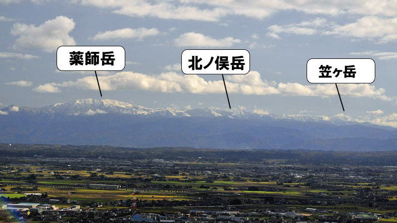 元取山からの景観より薬師岳、北ノ俣岳