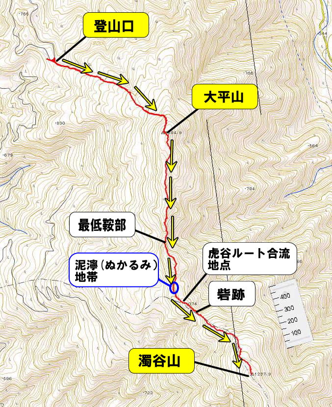 大平山・濁谷山軌跡マップ図