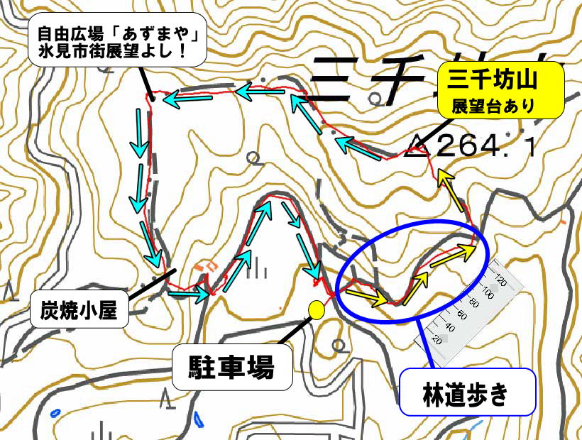 三千坊山登山ルートマップ図 