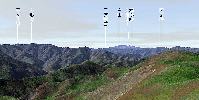 高落場山や白山周辺カシミール3D映像